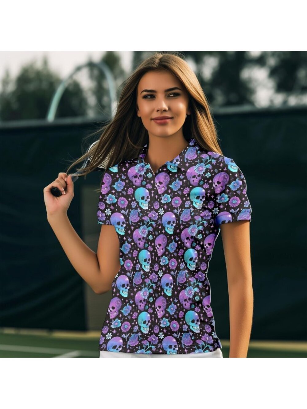 Women Skull Short Sleeve Quick Dry Tennis Shirts Athletic Yoga Tops Fit - Picture 3 of 6